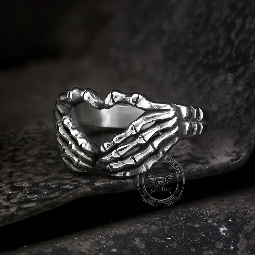 Gothic Skull Hand Heart Shaped Stainless Steel Ring
