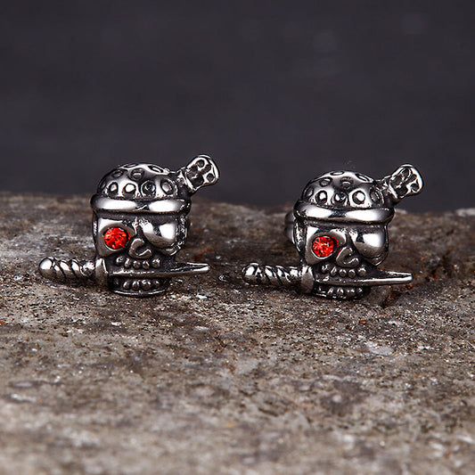 Gothic Skull Pirate Biting Sword Stainless Steel Earrings