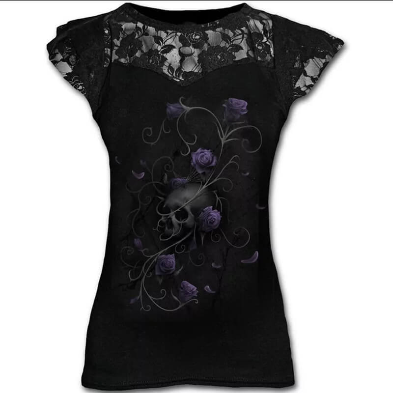 Gothic Skull Print Women’s Long T-shirt