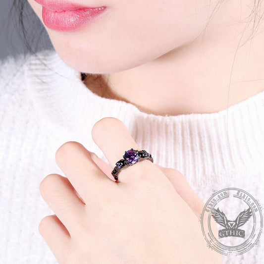 Gothic Skull Purple Zircon Brass Ring
