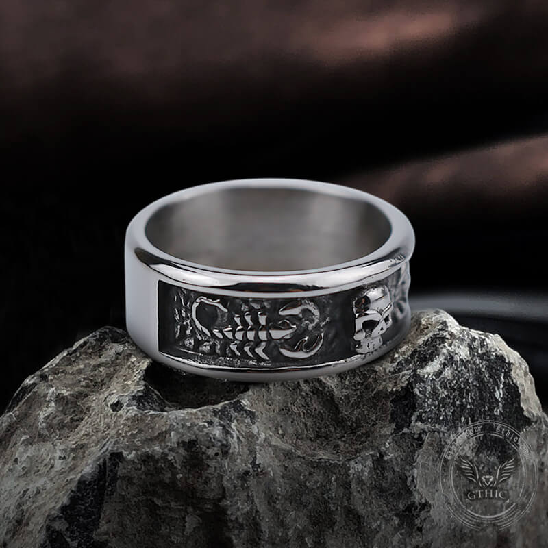 Gothic Skull With Scorpion Stainless Steel Ring