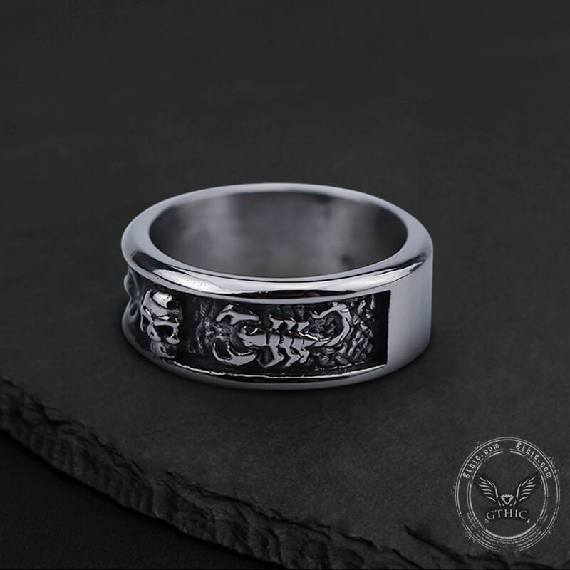 Gothic Skull With Scorpion Stainless Steel Ring