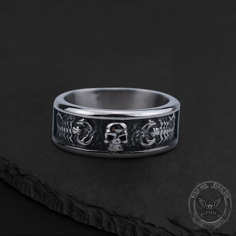 Gothic Skull With Scorpion Stainless Steel Ring