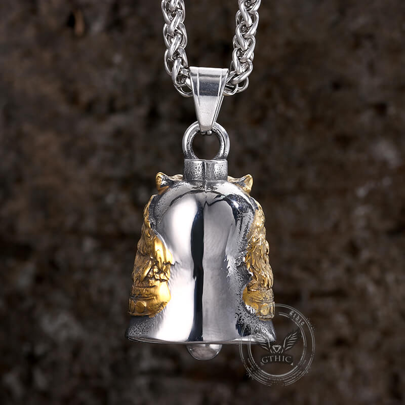 Gothic Skull Wolf Helmet Stainless Steel Bell Pendant