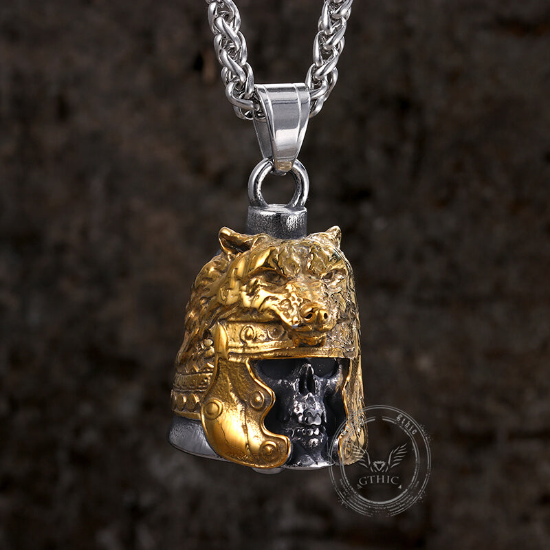 Gothic Skull Wolf Helmet Stainless Steel Bell Pendant