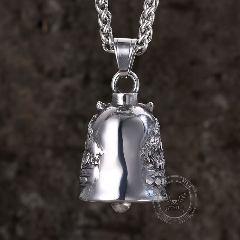 Gothic Skull Wolf Helmet Stainless Steel Bell Pendant