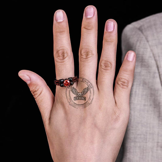 Gothic Skulls Red Zircon Brass Ring