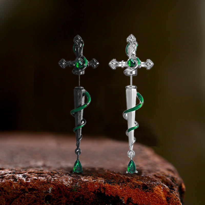 Gothic Snake Entwined Sword Copper Stud Earrings