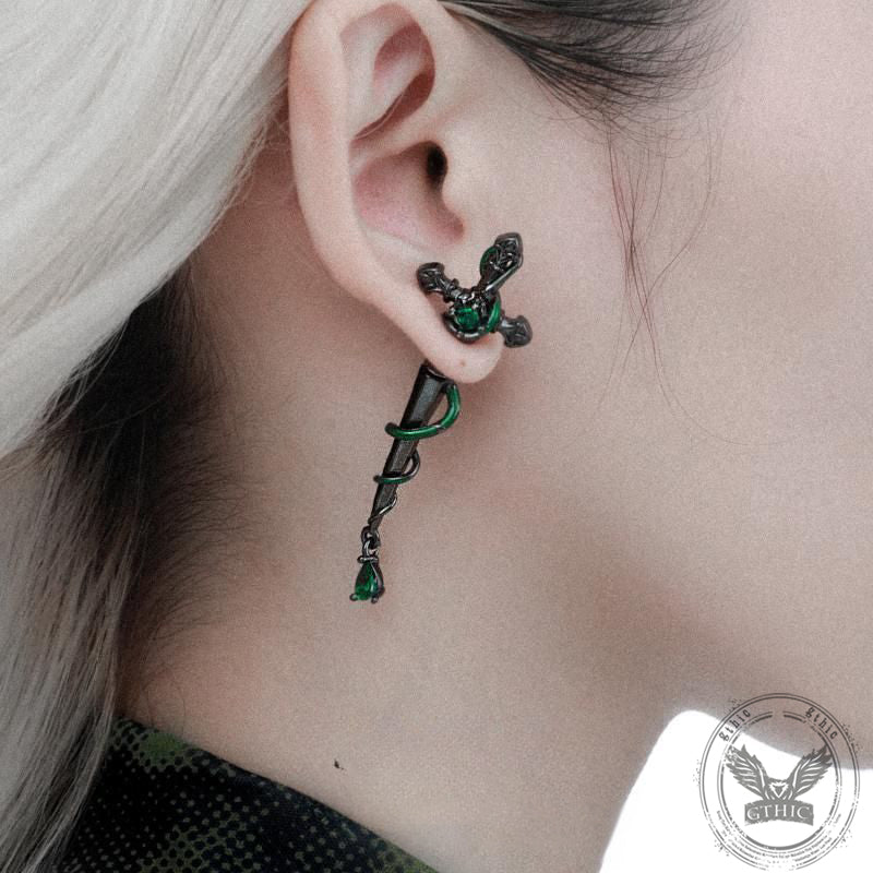 Gothic Snake Entwined Sword Copper Stud Earrings