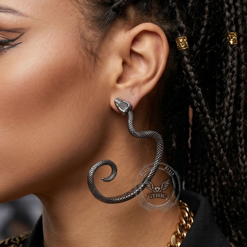 Gothic Snake Stainless Steel Stud Earrings