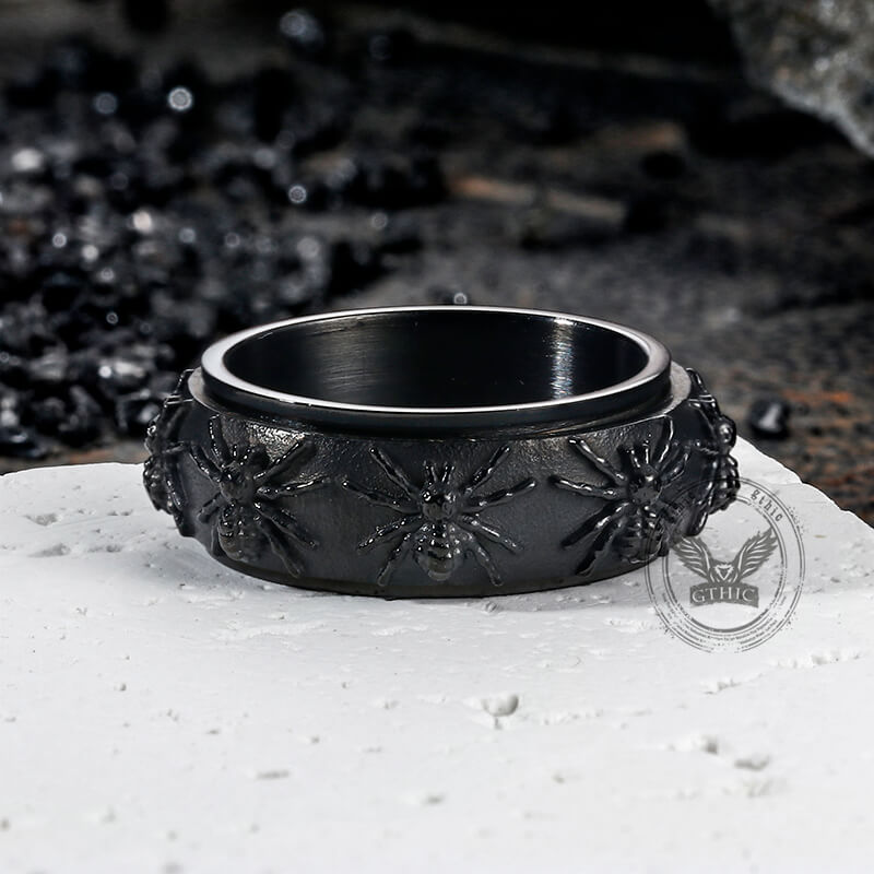 Gothic Spider Pattern Stainless Steel Spinner Ring
