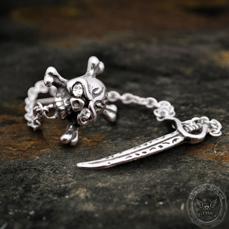 Gothic Sword Crossbone Stainless Steel Skull Stud Earrings