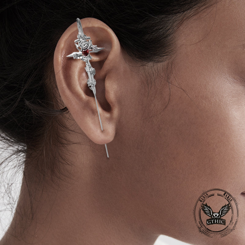 Gothic Taboo Rose Sword Copper Earrings