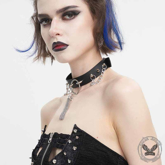 Gothic Tassel Chain Rivets Choker Necklace
