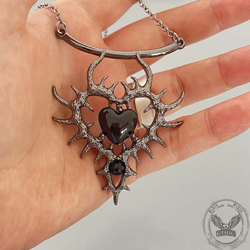 Gothic Thorn Double Heart Alloy Pendant