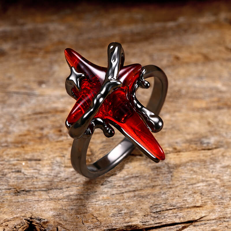 Gothic Thorns Four-Pointed Star Alloy Open Ring