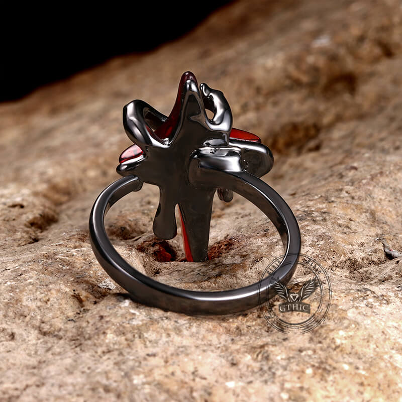 Gothic Thorns Four-Pointed Star Alloy Open Ring