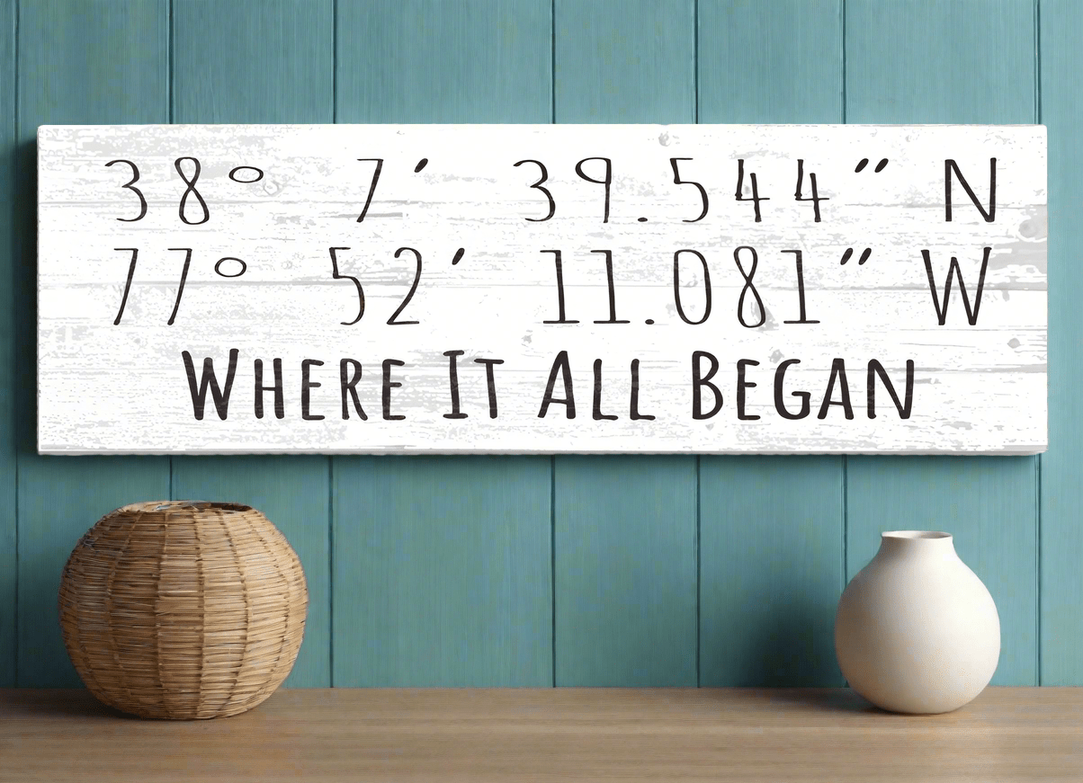 Custom GPS Coordinates Sign – Personalized “Where It All Began” Latitude & Longitude Plaque
