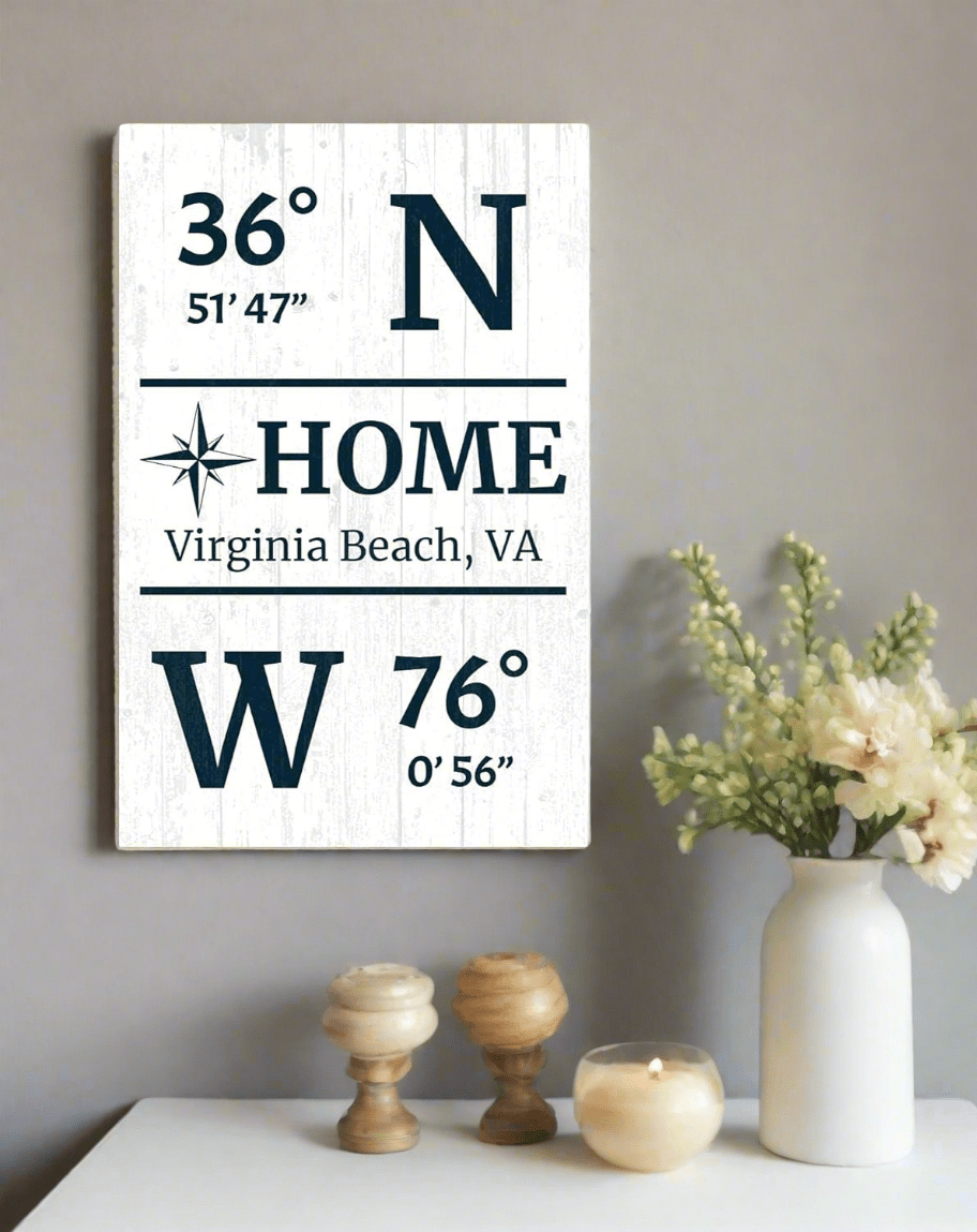 GPS Coordinate Sign - Personalized Solid Wood Latitude Longitude Wall Art - 16.5" x 10.5"