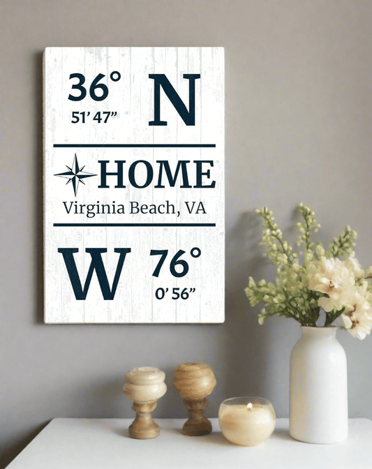 GPS Coordinate Sign - Personalized Solid Wood Latitude Longitude Wall Art - 16.5" x 10.5"