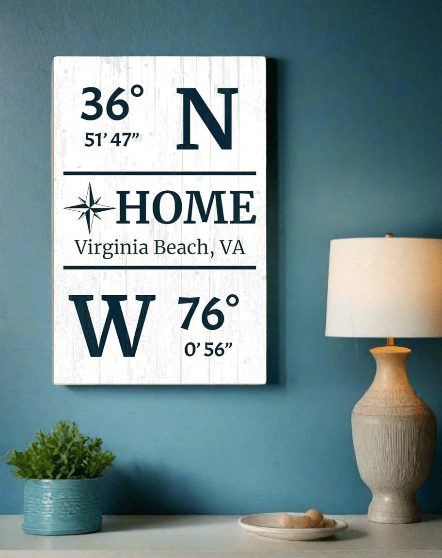 GPS Coordinate Sign - Personalized Solid Wood Latitude Longitude Wall Art - 16.5" x 10.5"