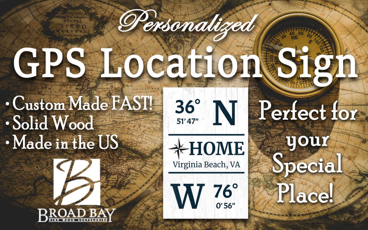 GPS Coordinate Sign - Personalized Solid Wood Latitude Longitude Wall Art - 16.5" x 10.5"