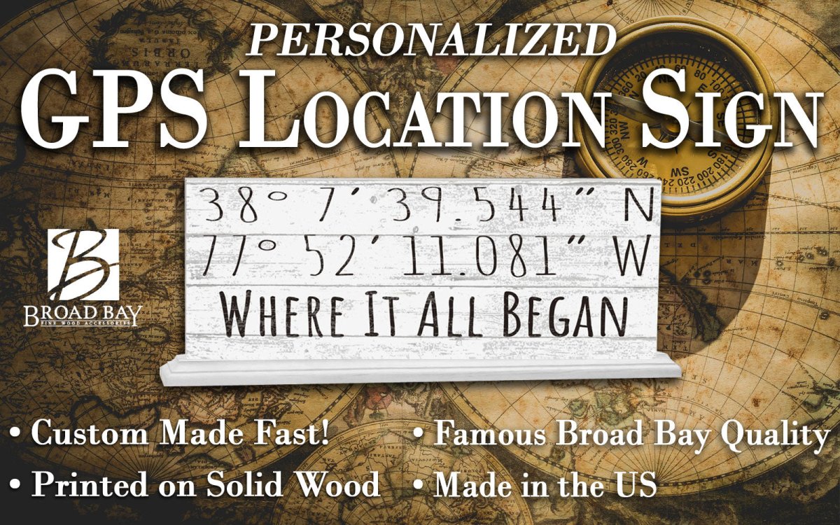GPS Sign Custom Coordinates - Solid Wood 16.5in x 6in
