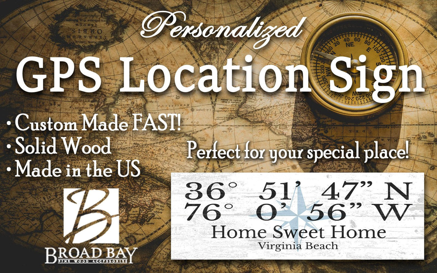 Custom GPS Coordinates Sign – Personalized “Home Sweet Home” Latitude & Longitude Plaque