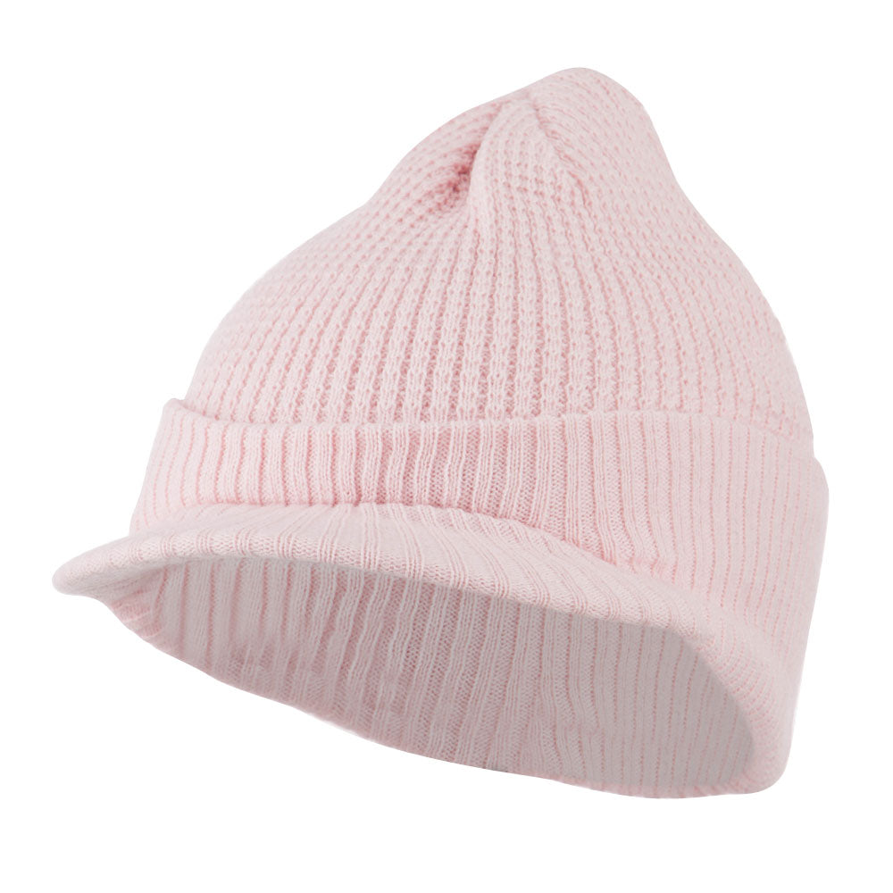 Grid Pattern Cuff Beanie with Visor