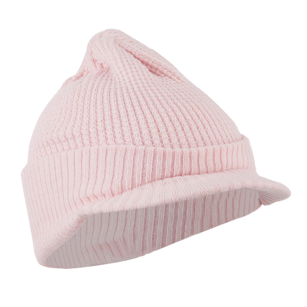 Grid Pattern Cuff Beanie with Visor