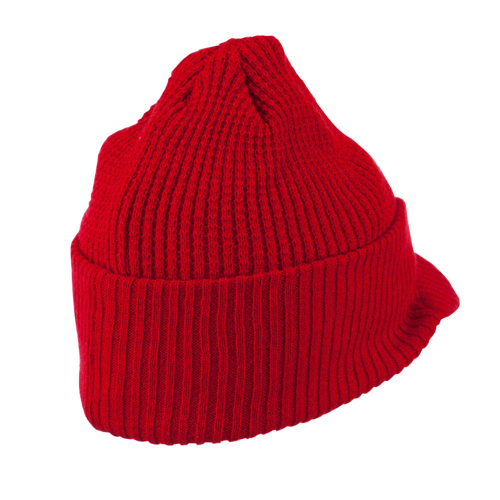 Grid Pattern Cuff Beanie with Visor