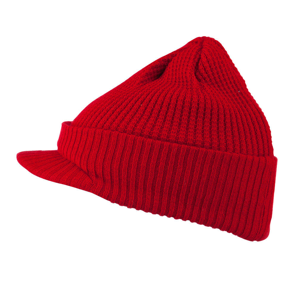 Grid Pattern Cuff Beanie with Visor