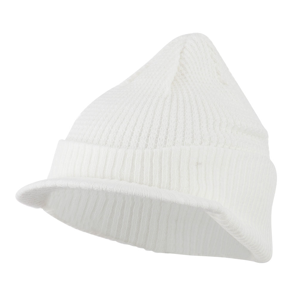 Grid Pattern Cuff Beanie with Visor