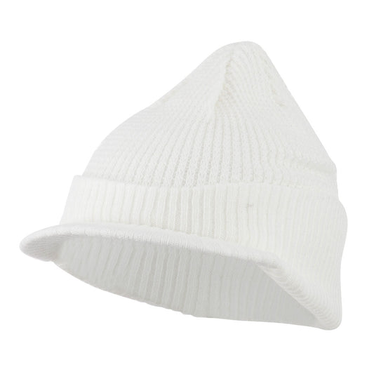 Grid Pattern Cuff Beanie with Visor