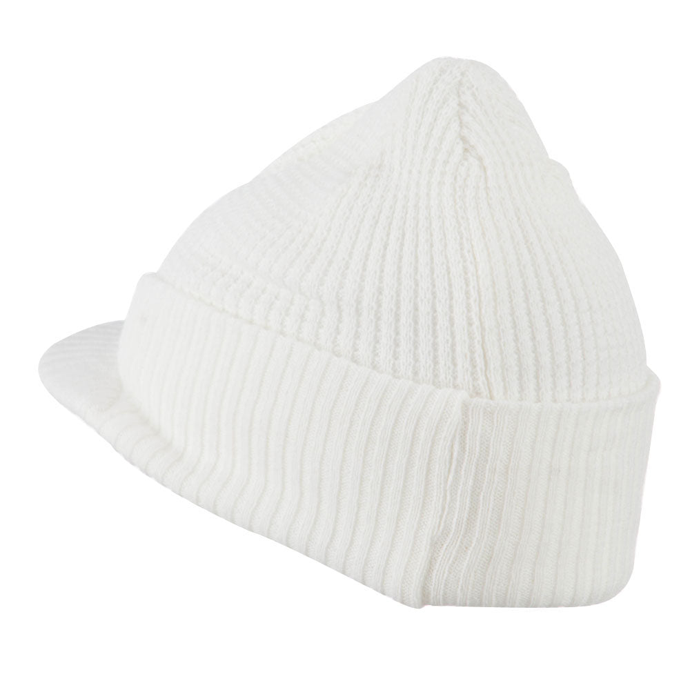 Grid Pattern Cuff Beanie with Visor