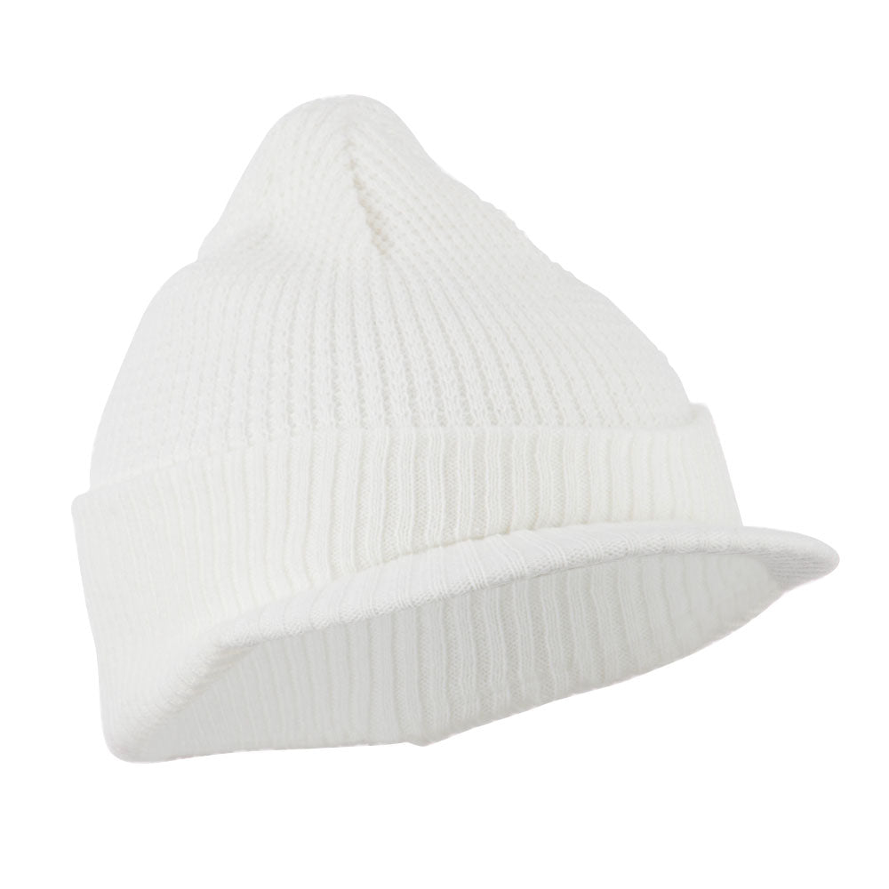 Grid Pattern Cuff Beanie with Visor