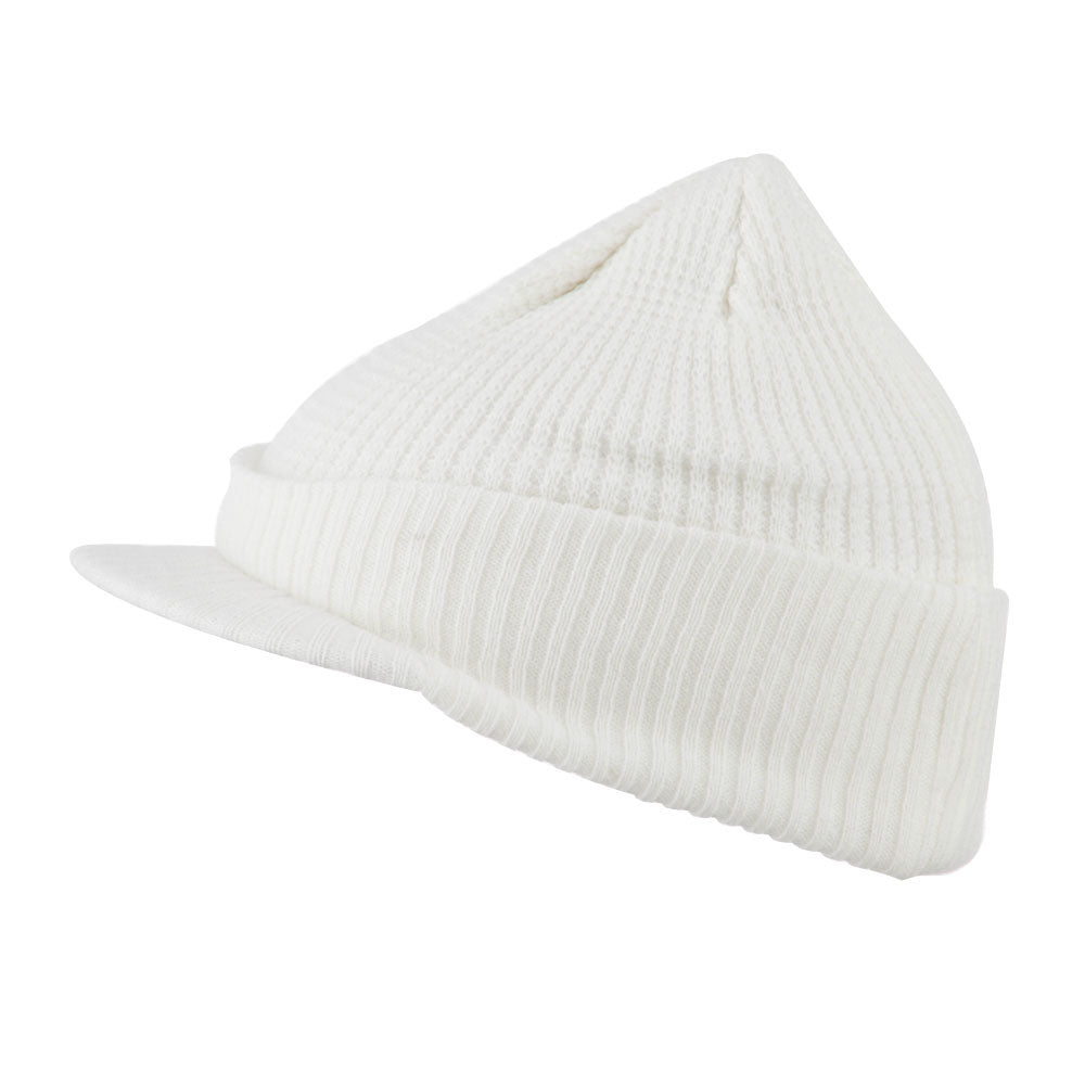 Grid Pattern Cuff Beanie with Visor