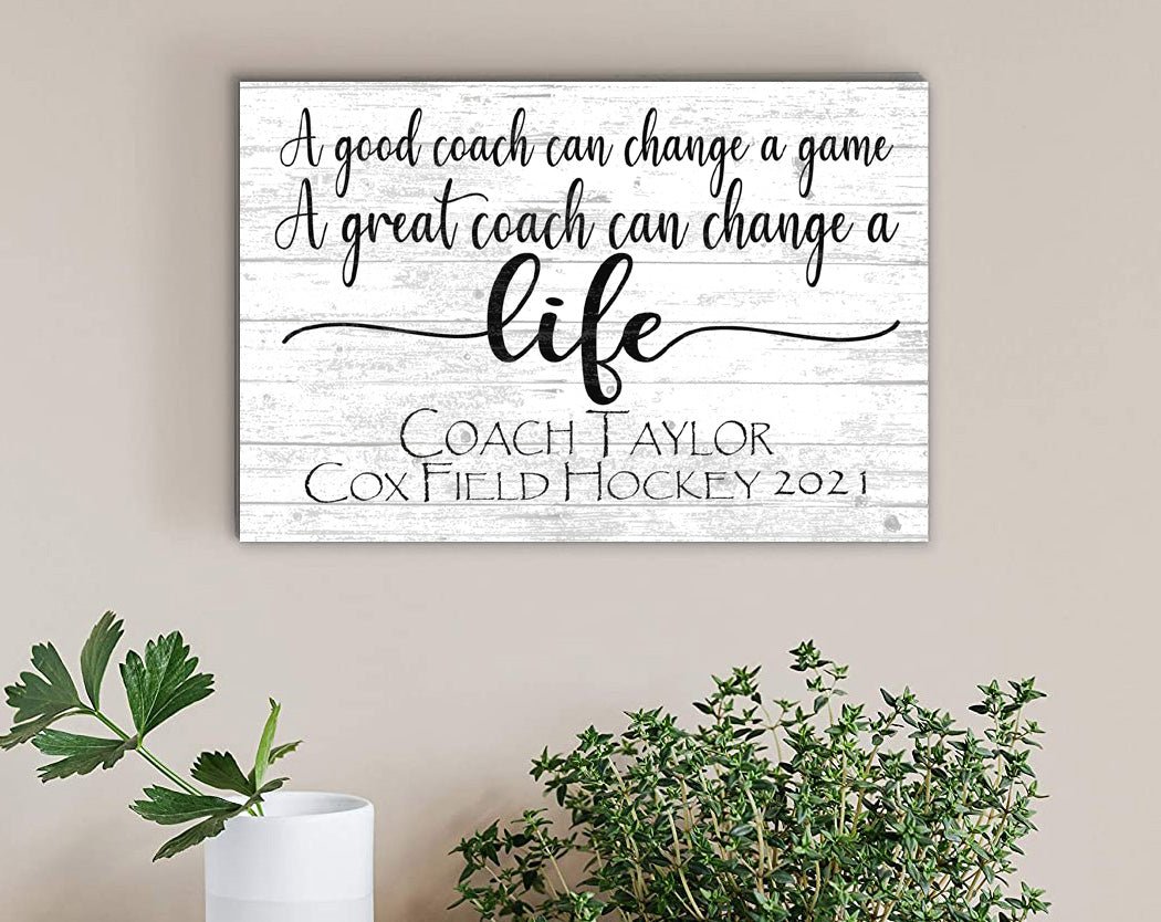 Personalized Coach Gift Plaque – “A Great Coach Can Change a Life” | Custom Name & Team Wall Art