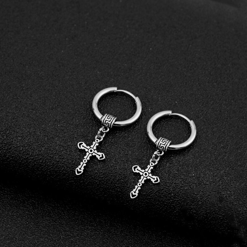 Great Wall Pattern Cross Stainless Steel Hoop Earrings