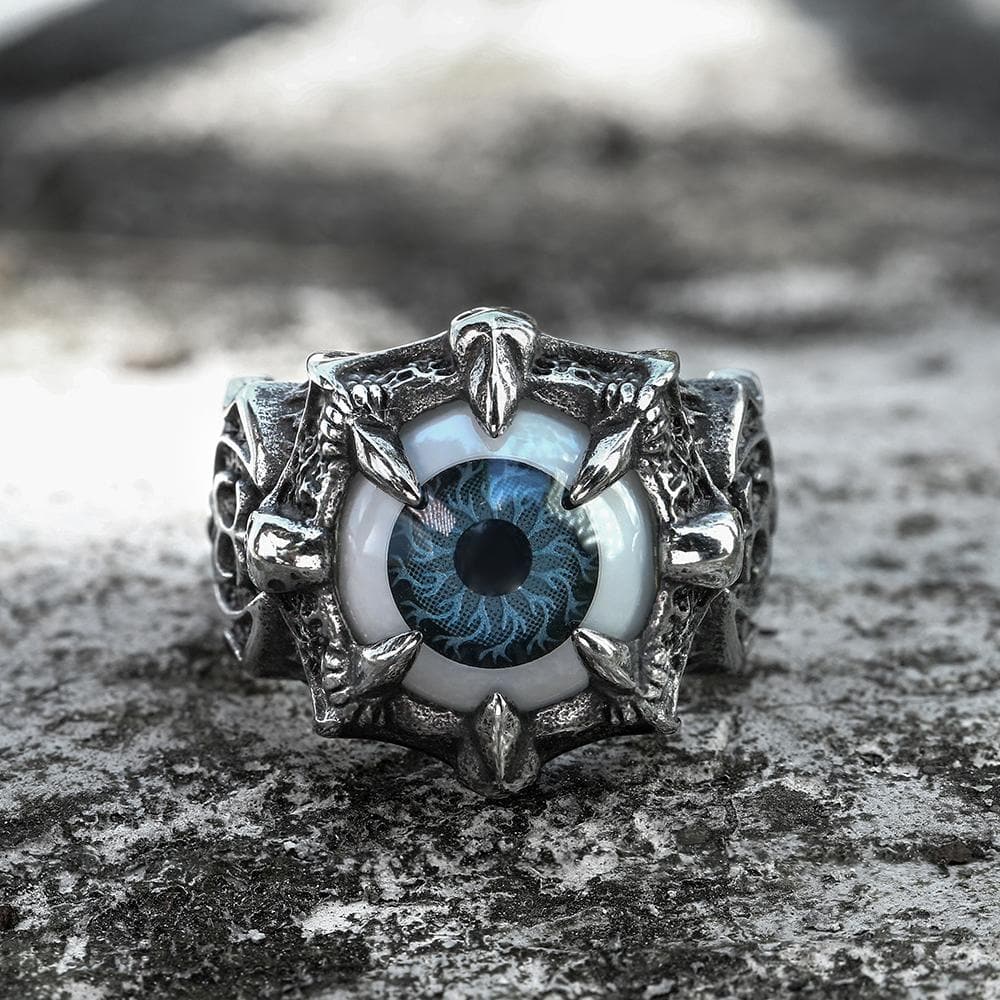 Greek Evil Eye Stainless Steel Biker Ring