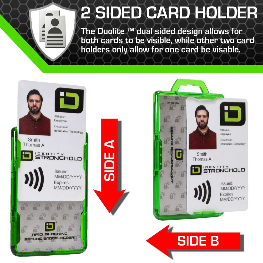 Secure Badge Holder Duolite ® Vertical 2 ID Card Holder, Retractable Reel, and Lanyard Bundle