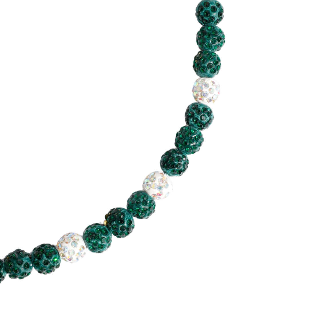 Green Monster Iced Out Baseball Bead Necklace | Green & White