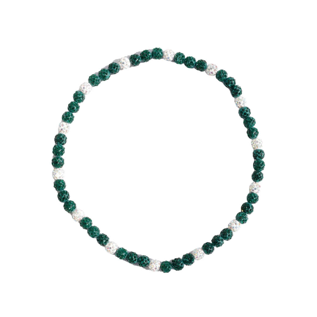 Green Monster Iced Out Baseball Bead Necklace | Green & White