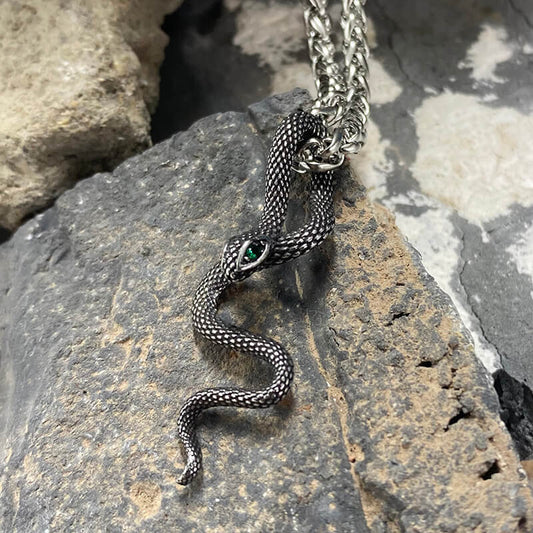 Green Eye Snake Stainless Steel Pendant