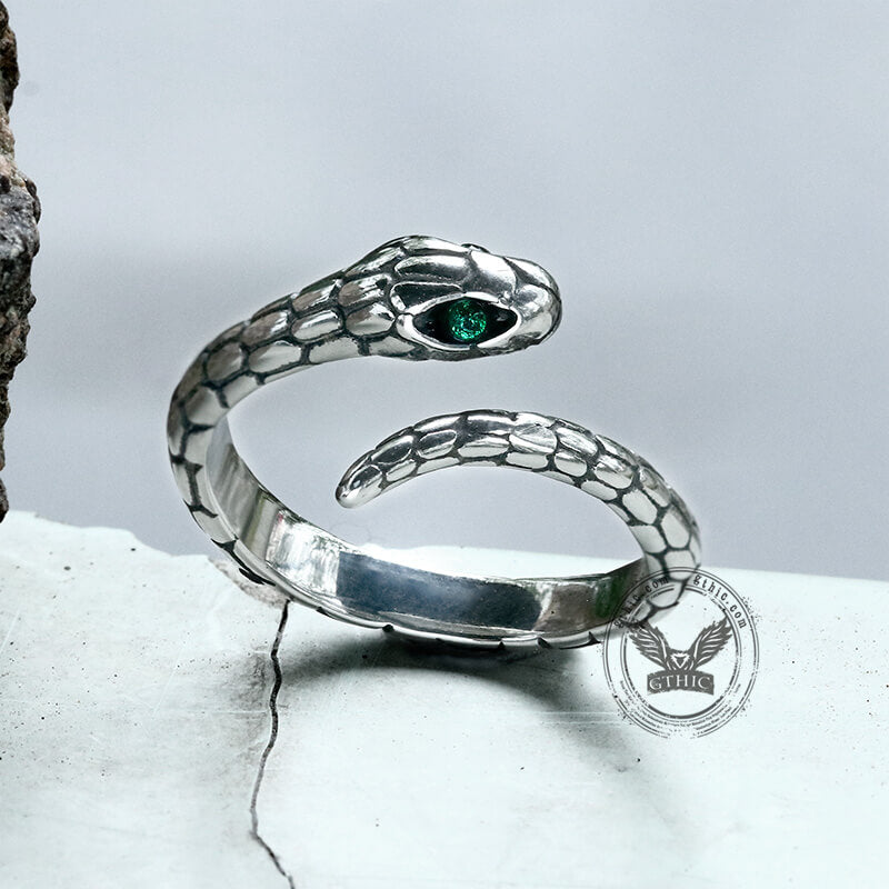 Green Eye Snake Stainless Steel Ring