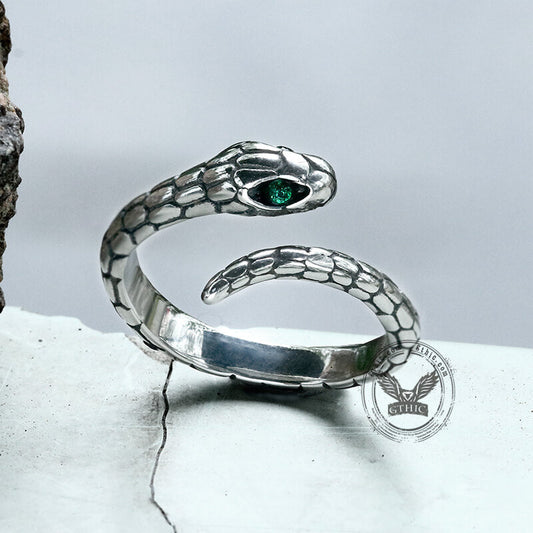Green Eye Snake Stainless Steel Ring