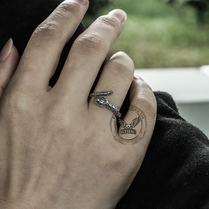 Green Eye Snake Stainless Steel Ring