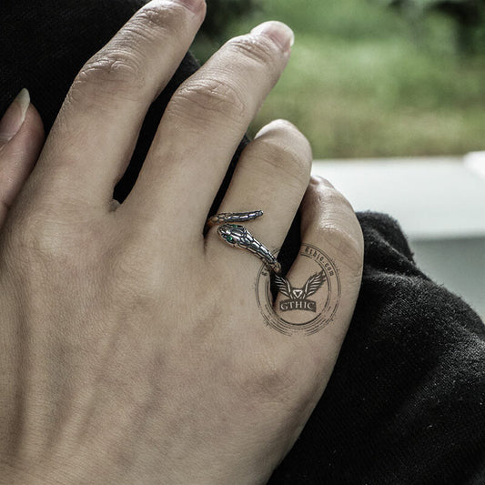 Green Eye Snake Stainless Steel Ring