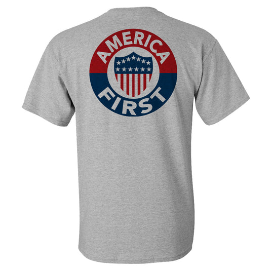 America First! - Athletic Grey T-Shirt 100% Made in USA