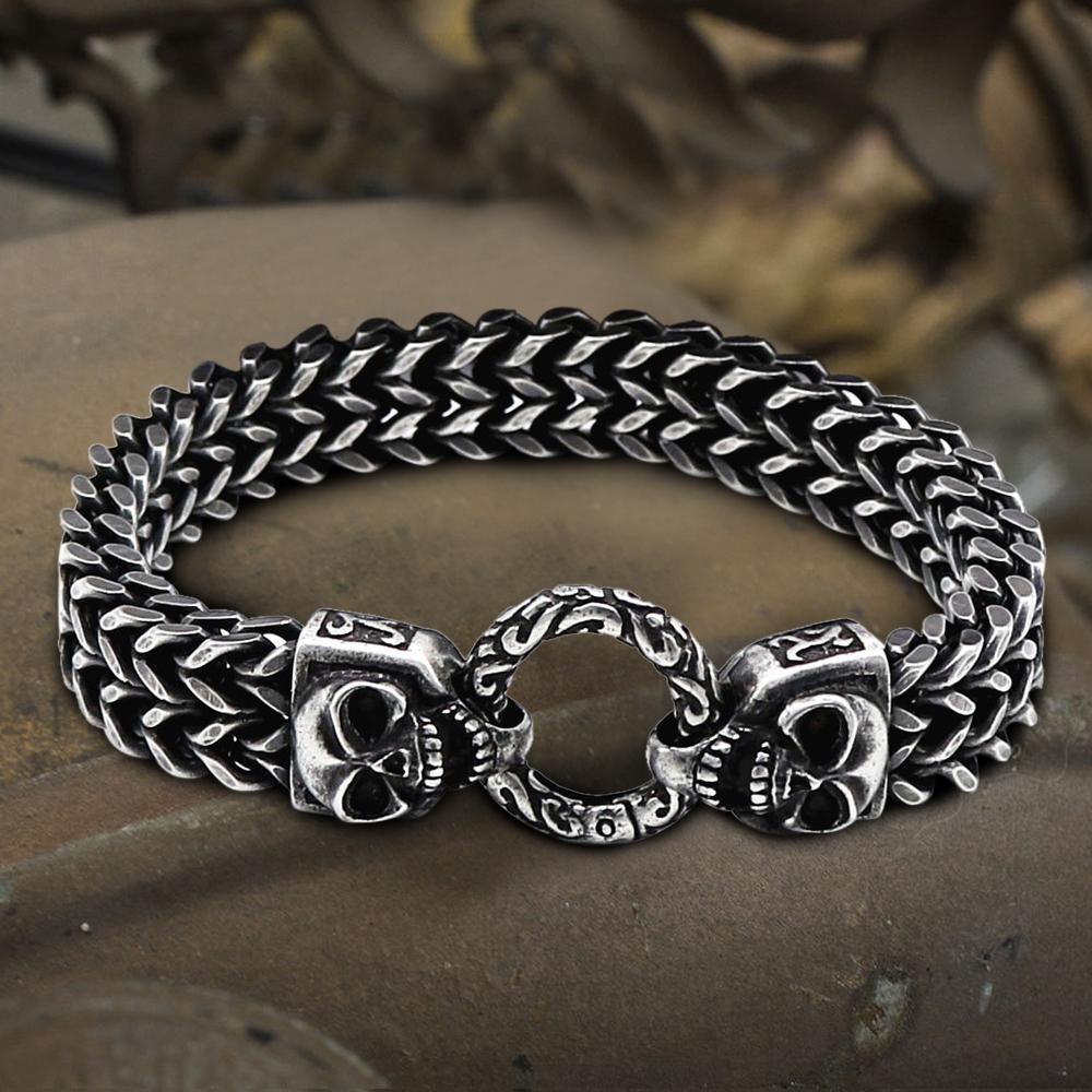 Double Ghost Head Buckle Stainless Steel Skull Bracelet